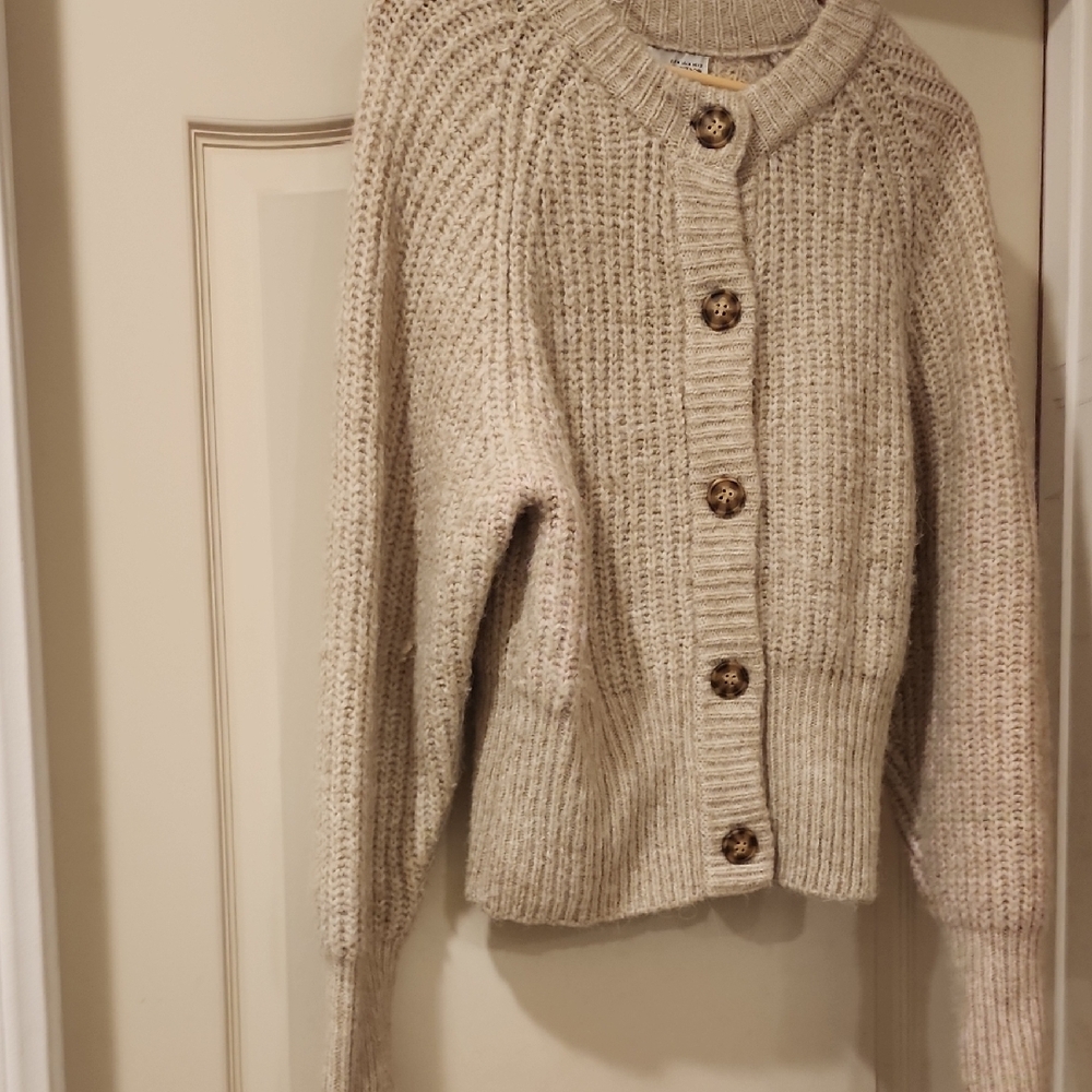 Cozy Cream Button-Front Women's Sweater Cardigan - Picture 3 of 5